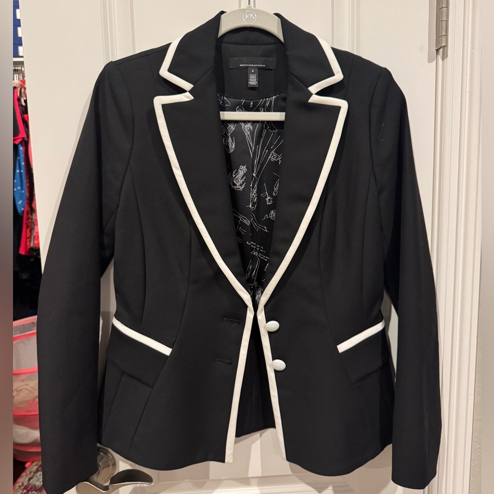 White House Black Market Black Blazer with White Trim